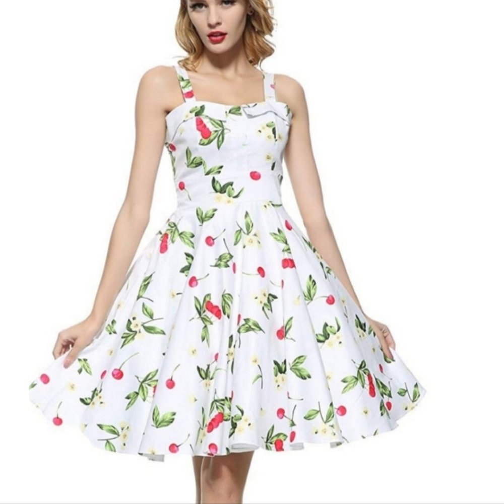 MAGGIE TANG Retro Cherry White Dress